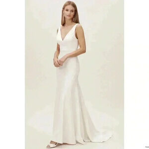 BHLDN V-Neck Maxi Dress White Bridesmaid Wedding Size 4